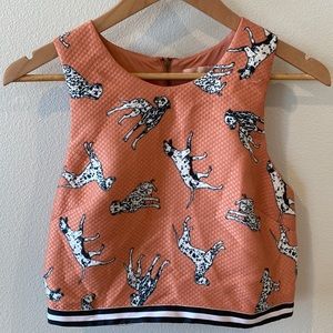 Coral crop top with Dalmatians